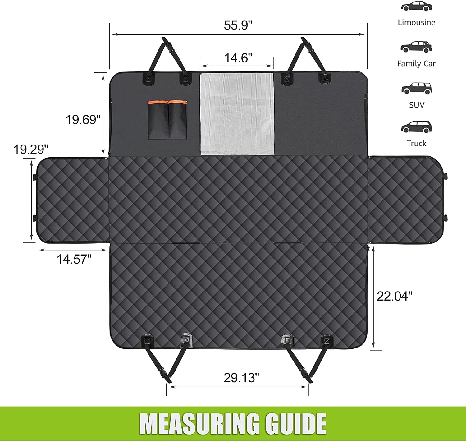 🐶 Dog Car Seat Cover, Waterproof Scratchproof Dog Seat Cover with 2 Seat Belts and a Pocket, Durable Nonslip Seat Cover for Dogs Back Seat