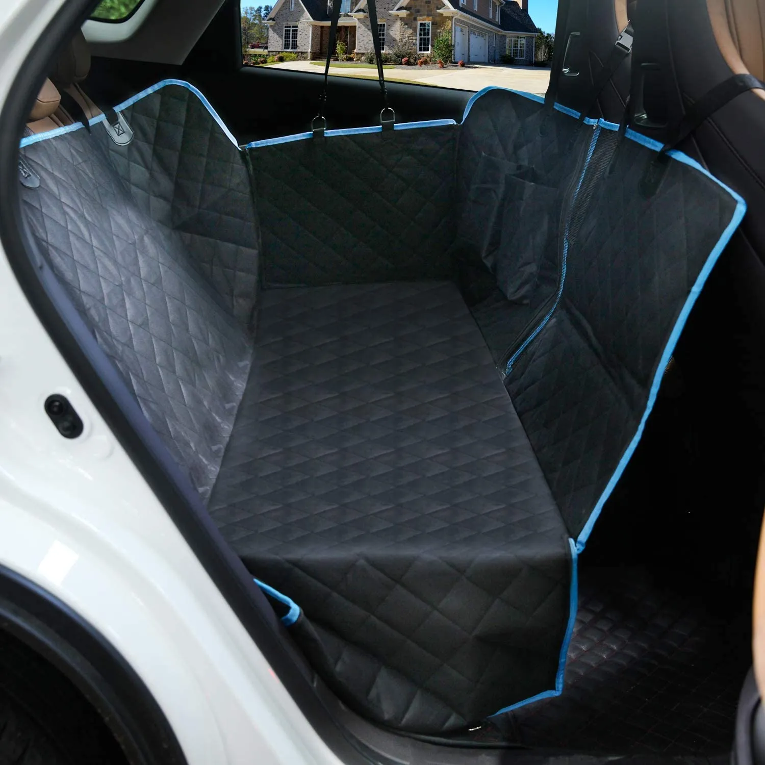 🐶  Dog Car Seat Covers with Mesh Window and Side Flap Durable Scratchproof Waterproof Pet Dog Hammock for Cars/Trucks/SUV