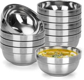 10 Pack Stainless Steel Soup Bowls 15 Oz, Double Insulated Ice Cream Bowl, 304 Stainless Steel Cereal Bowls for Snack, Rice, Ice Cream (5.1 x 2.6 Inch)