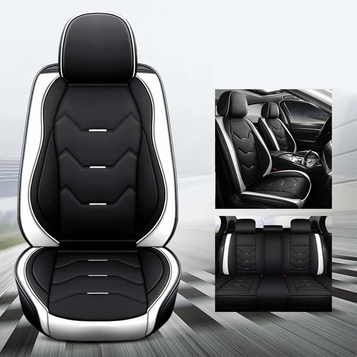 2 Leather Car Seat Covers 5 Seats Full Set, Custom-fit for Car, Fit Sedan SUV Truck Vans Leatherette Automotive Seat Cushion Protector Universal Fit DLCC250
