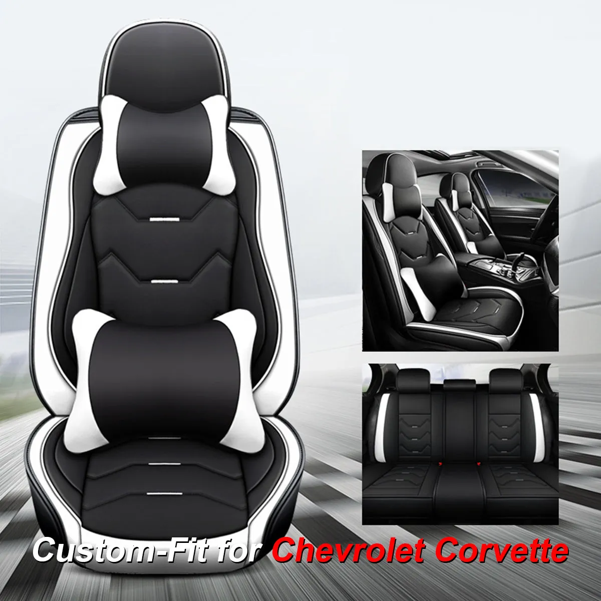 2 Leather Car Seat Covers 5 Seats Full Set, Custom-fit for Car, Fit Sedan SUV Truck Vans Leatherette Automotive Seat Cushion Protector Universal Fit DLCC250