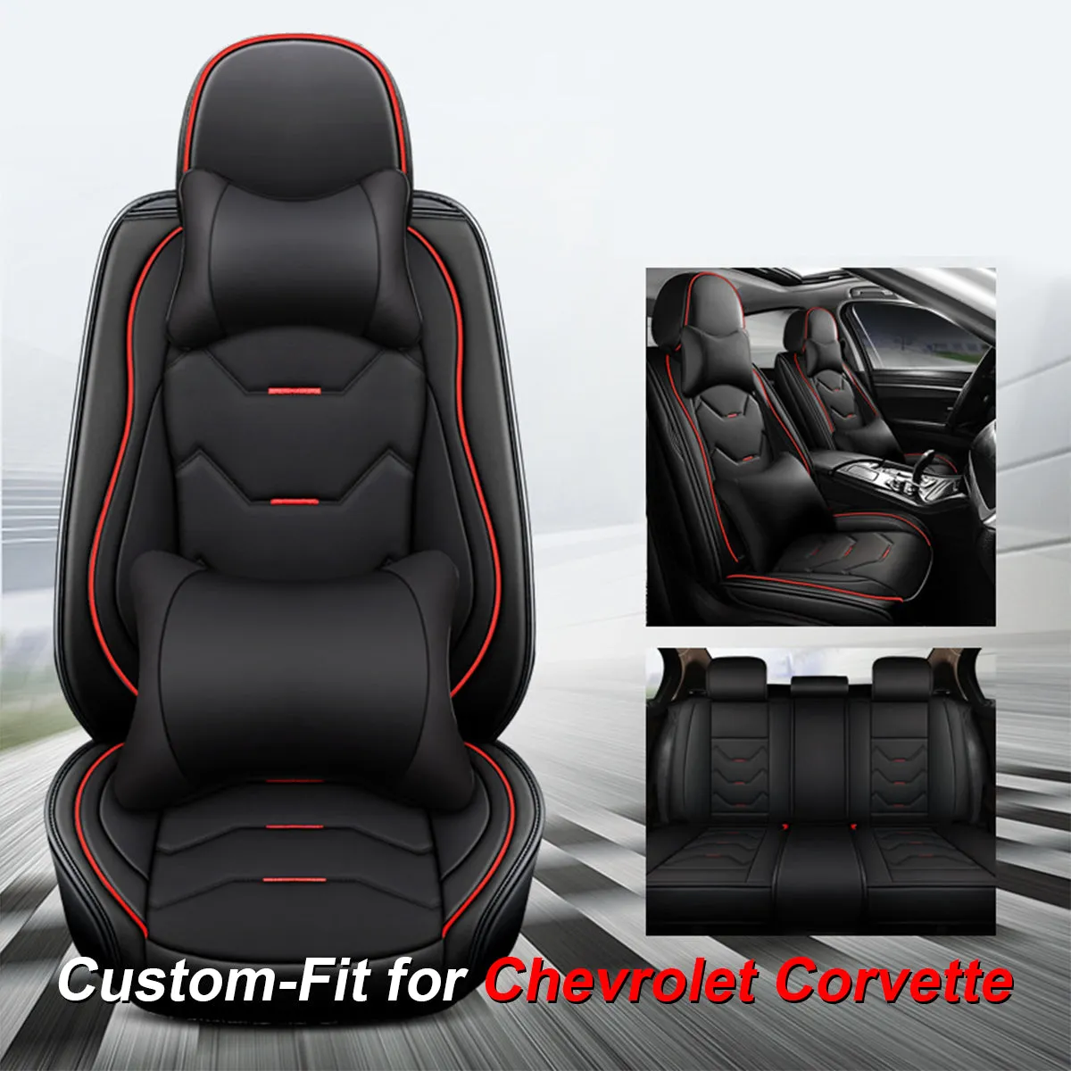 2 Leather Car Seat Covers 5 Seats Full Set, Custom-fit for Car, Fit Sedan SUV Truck Vans Leatherette Automotive Seat Cushion Protector Universal Fit DLCC250