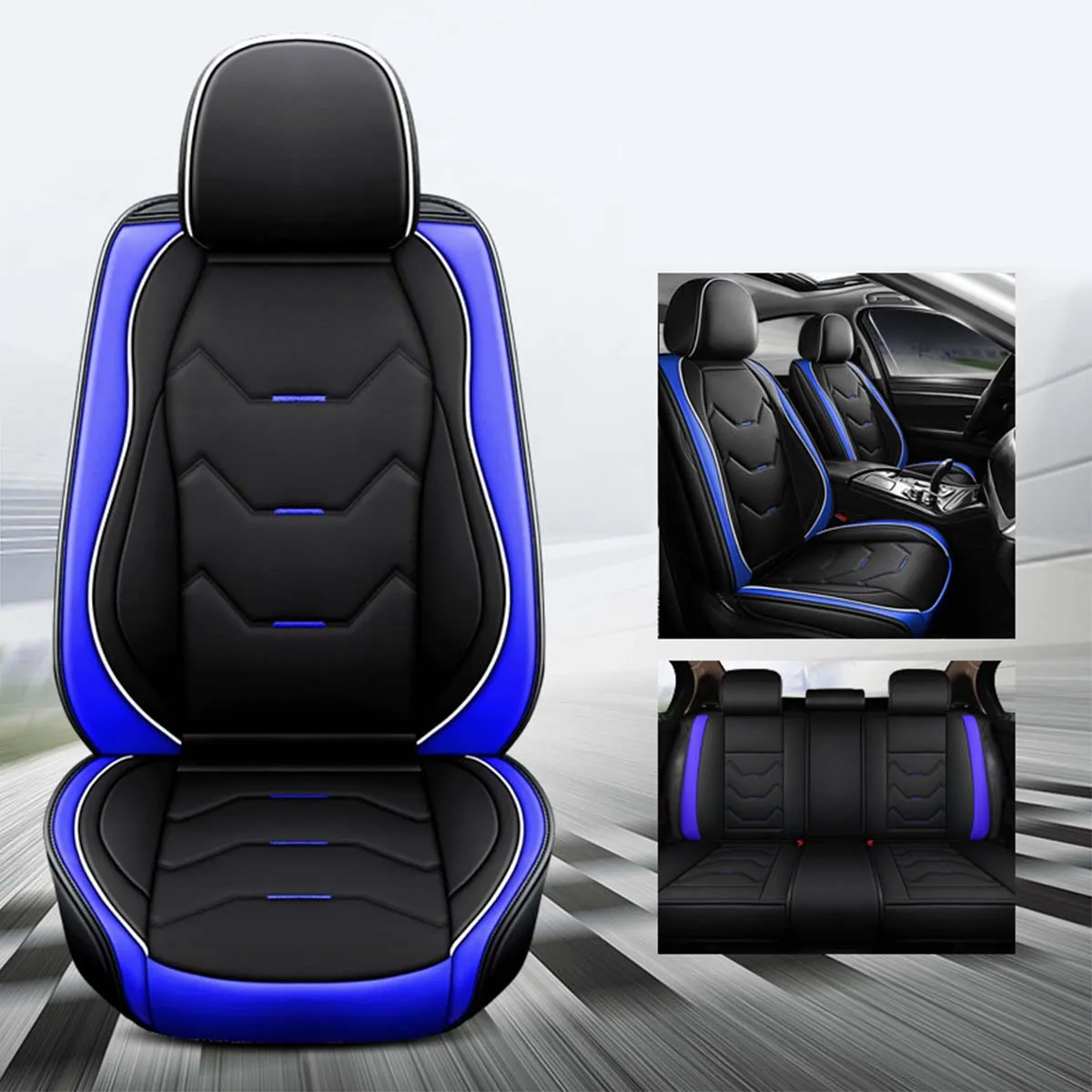 2 Leather Car Seat Covers 5 Seats Full Set, Custom-fit for Car, Fit Sedan SUV Truck Vans Leatherette Automotive Seat Cushion Protector Universal Fit DLCC250