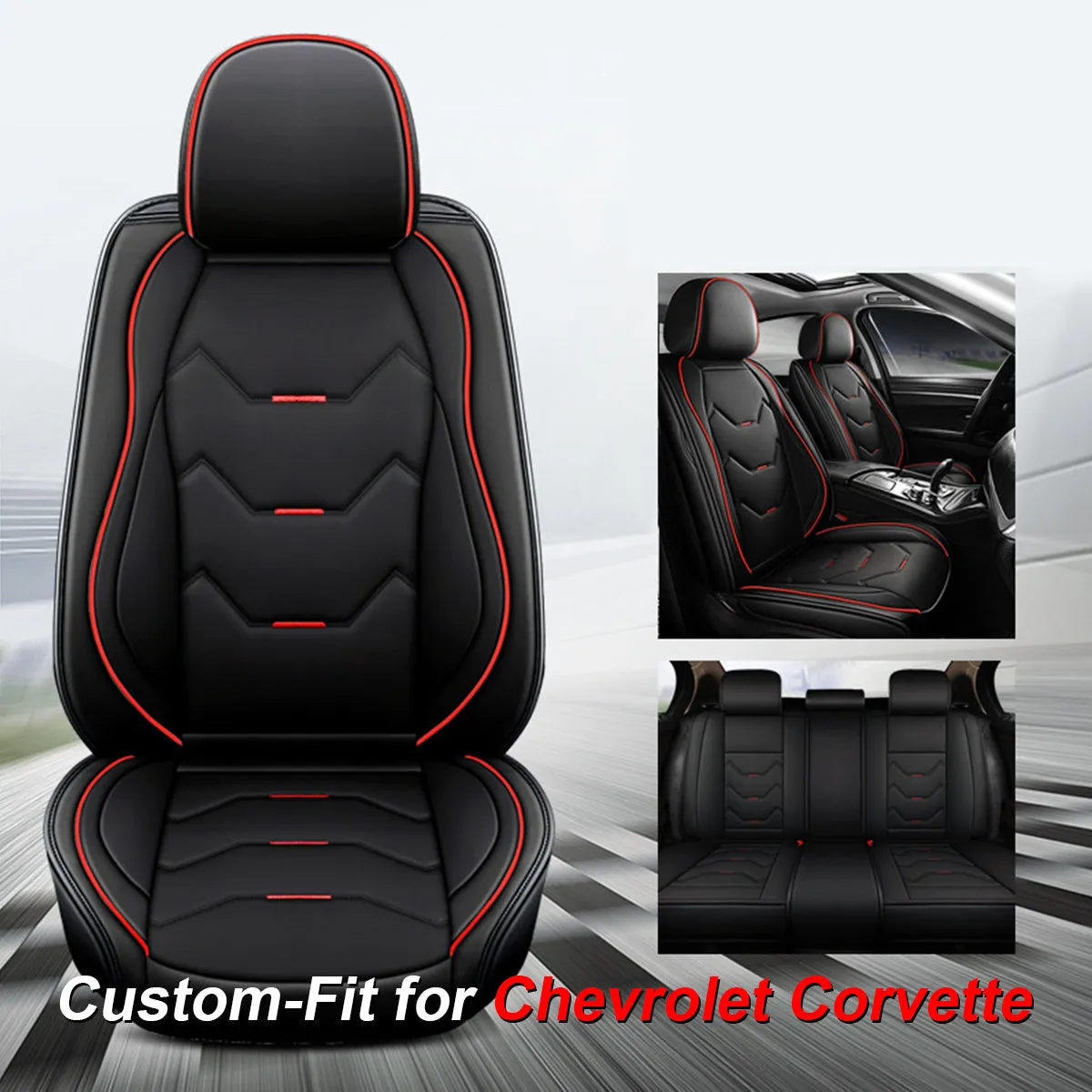 2 Leather Car Seat Covers 5 Seats Full Set, Custom-fit for Car, Fit Sedan SUV Truck Vans Leatherette Automotive Seat Cushion Protector Universal Fit DLCC250