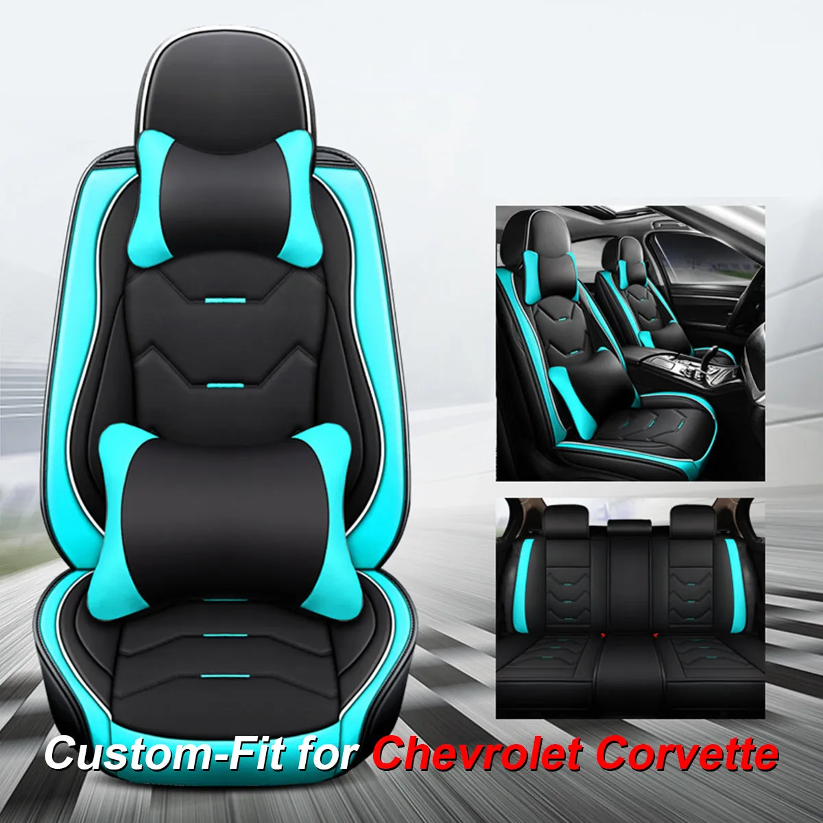 2 Leather Car Seat Covers 5 Seats Full Set, Custom-fit for Car, Fit Sedan SUV Truck Vans Leatherette Automotive Seat Cushion Protector Universal Fit DLCC250