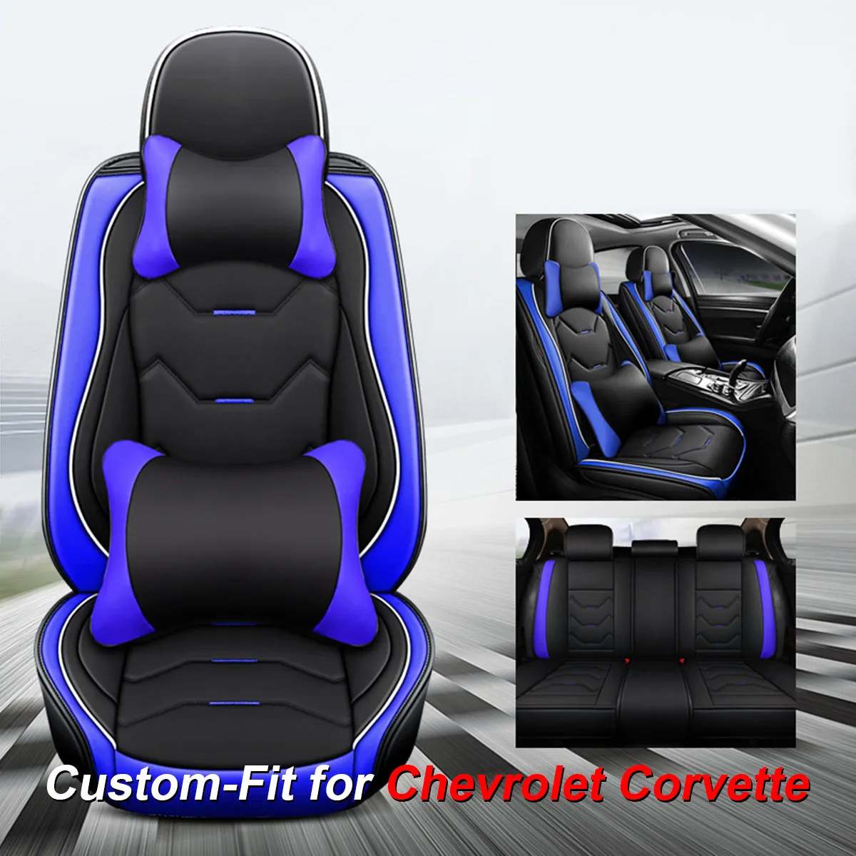 2 Leather Car Seat Covers 5 Seats Full Set, Custom-fit for Car, Fit Sedan SUV Truck Vans Leatherette Automotive Seat Cushion Protector Universal Fit DLCC250