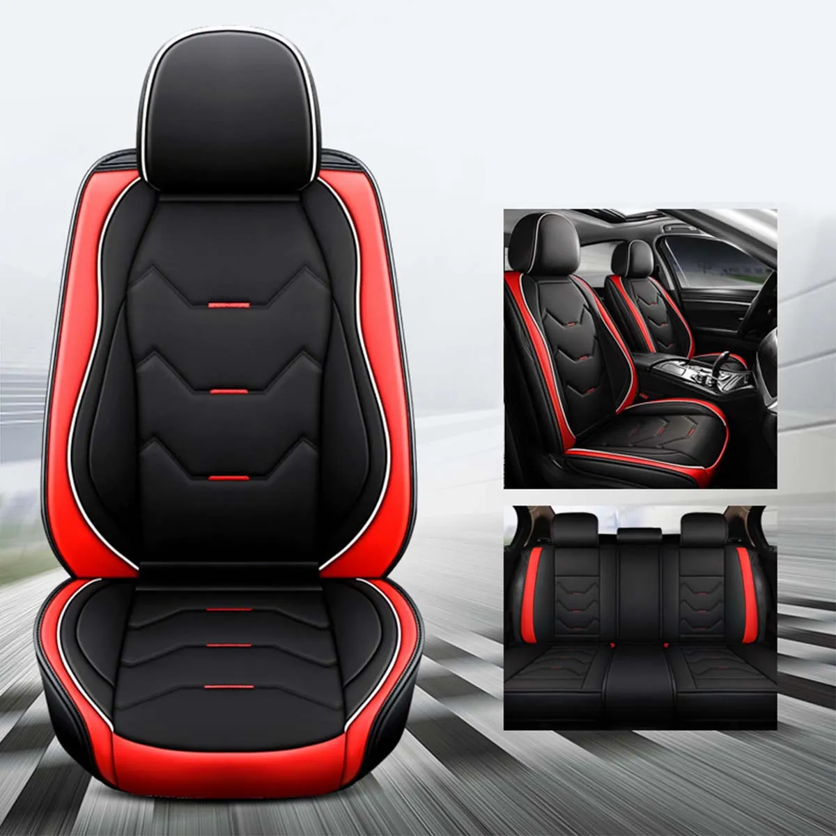 2 Leather Car Seat Covers 5 Seats Full Set, Custom-fit for Car, Fit Sedan SUV Truck Vans Leatherette Automotive Seat Cushion Protector Universal Fit DLCC250