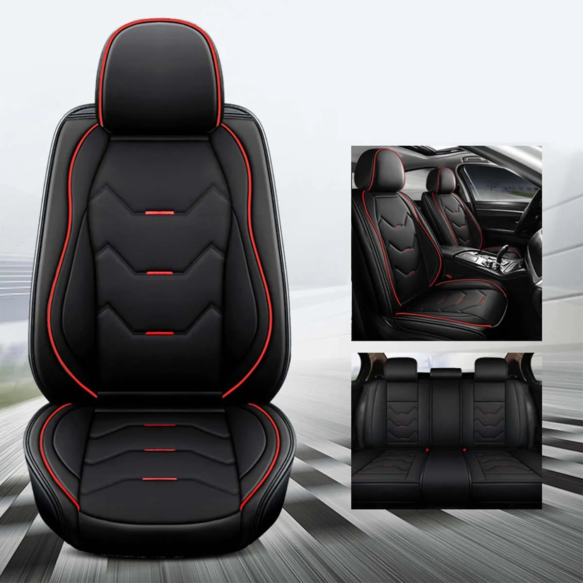 2 Leather Car Seat Covers 5 Seats Full Set, Custom-fit for Car, Fit Sedan SUV Truck Vans Leatherette Automotive Seat Cushion Protector Universal Fit DLCC250