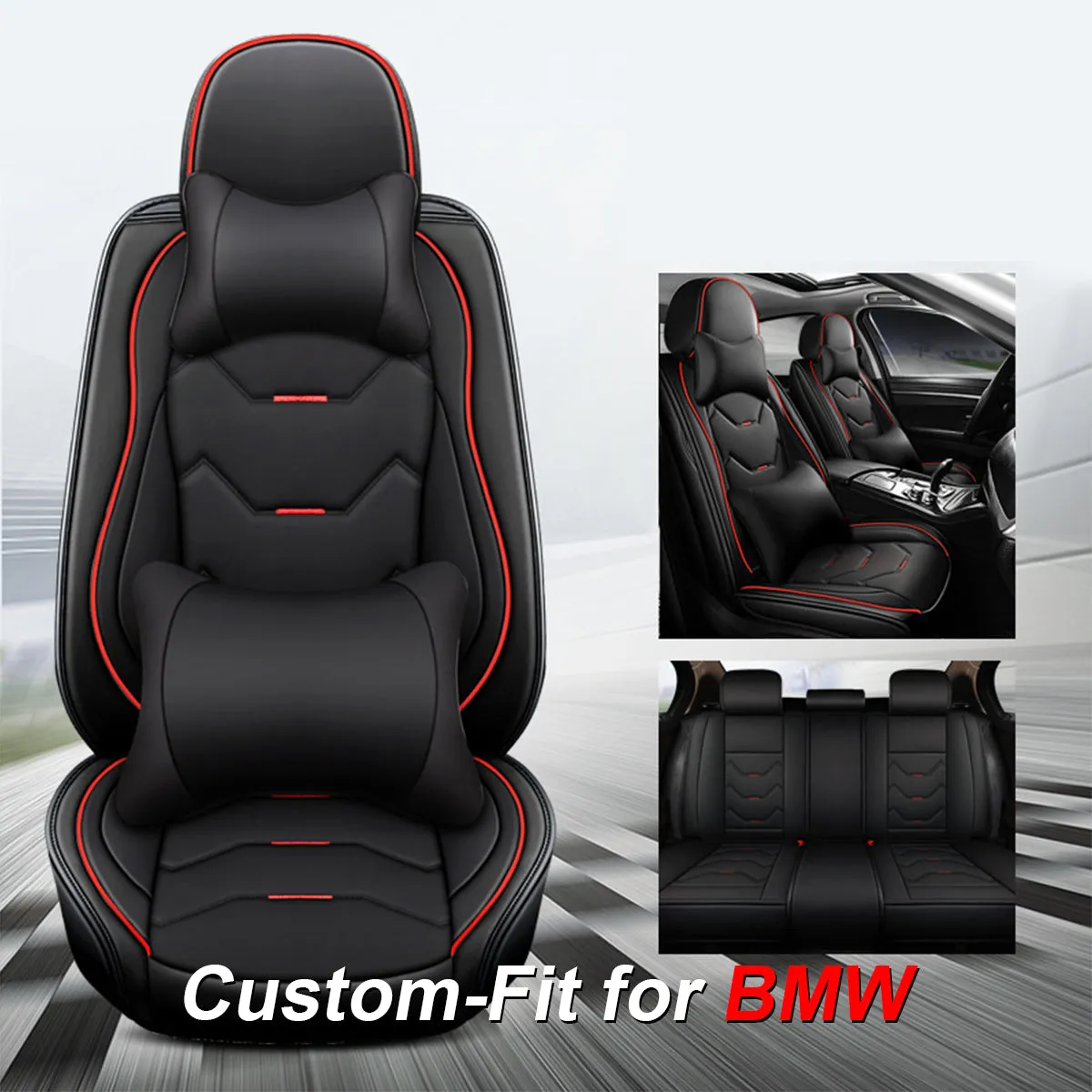 2 Leather Car Seat Covers 5 Seats Full Set, Custom-fit for Car, Fit Sedan SUV Truck Vans Leatherette Automotive Seat Cushion Protector Universal Fit DLKX250