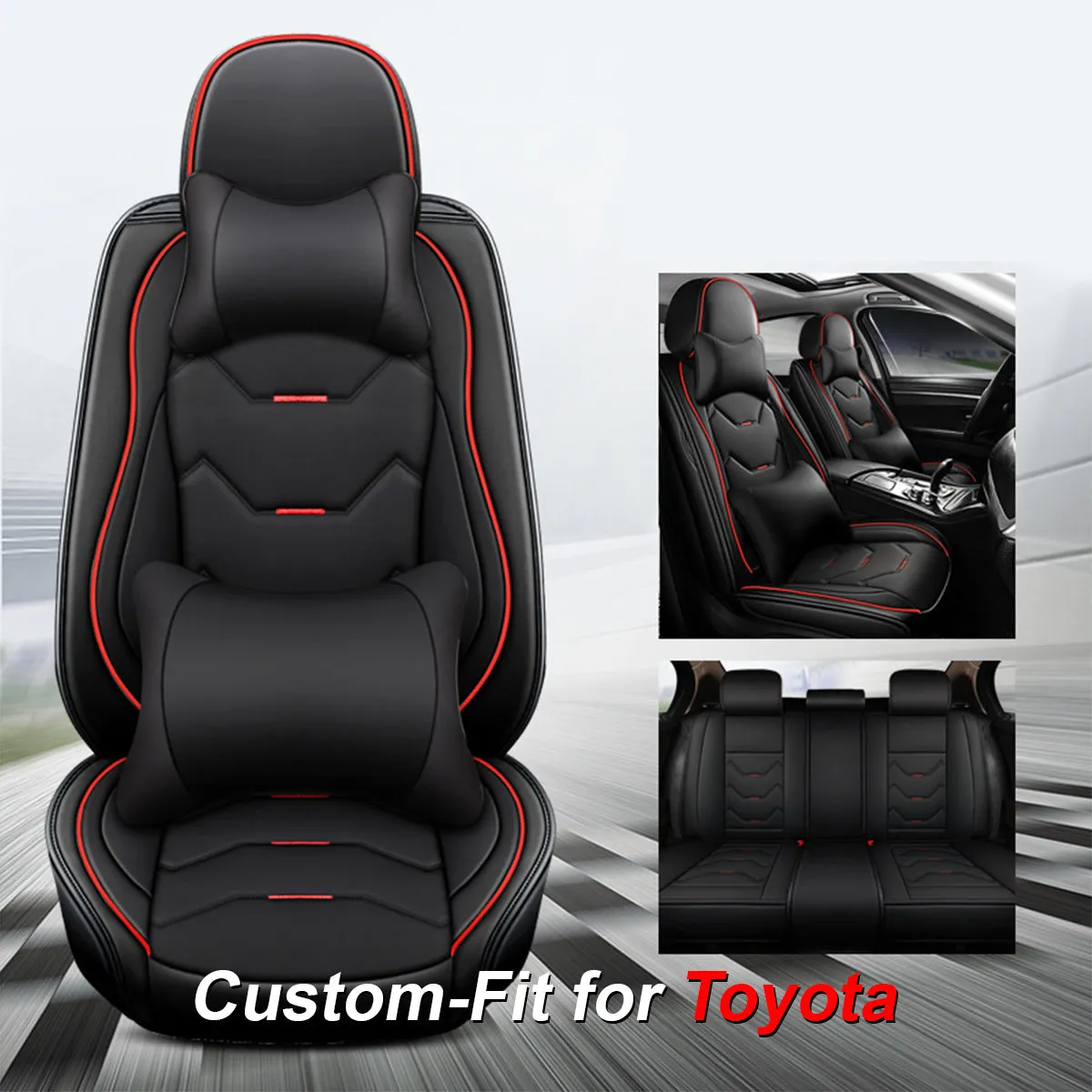 2 Leather Car Seat Covers 5 Seats Full Set, Custom-fit for Car, Fit Sedan SUV Truck Vans Leatherette Automotive Seat Cushion Protector Universal Fit DLPF250