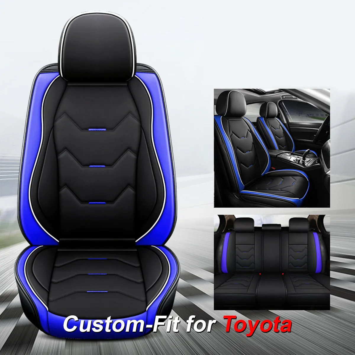 2 Leather Car Seat Covers 5 Seats Full Set, Custom-fit for Car, Fit Sedan SUV Truck Vans Leatherette Automotive Seat Cushion Protector Universal Fit DLPF250