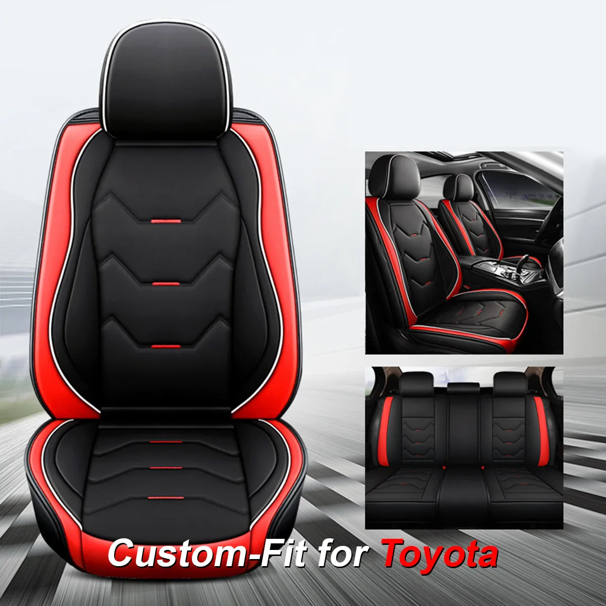 2 Leather Car Seat Covers 5 Seats Full Set, Custom-fit for Car, Fit Sedan SUV Truck Vans Leatherette Automotive Seat Cushion Protector Universal Fit DLPF250