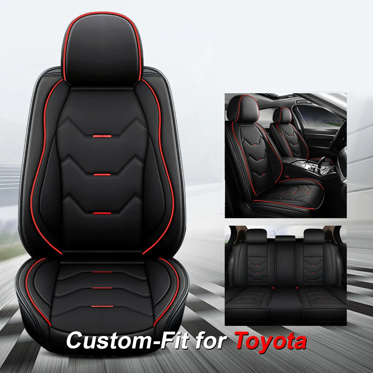 2 Leather Car Seat Covers 5 Seats Full Set, Custom-fit for Car, Fit Sedan SUV Truck Vans Leatherette Automotive Seat Cushion Protector Universal Fit DLPF250