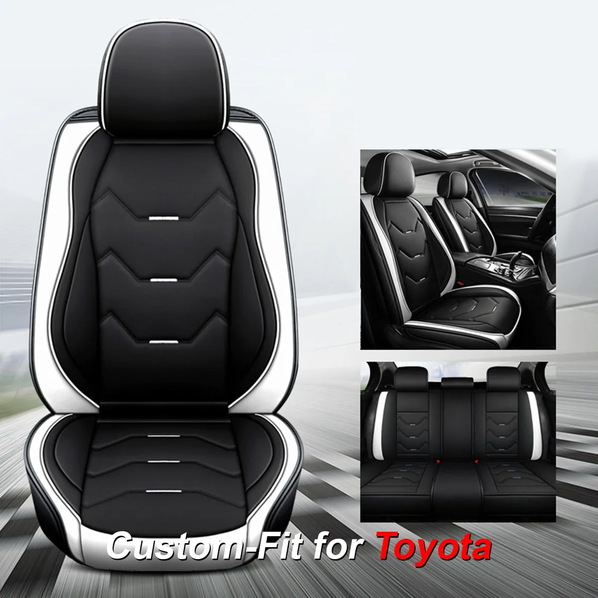 2 Leather Car Seat Covers 5 Seats Full Set, Custom-fit for Car, Fit Sedan SUV Truck Vans Leatherette Automotive Seat Cushion Protector Universal Fit DLPF250