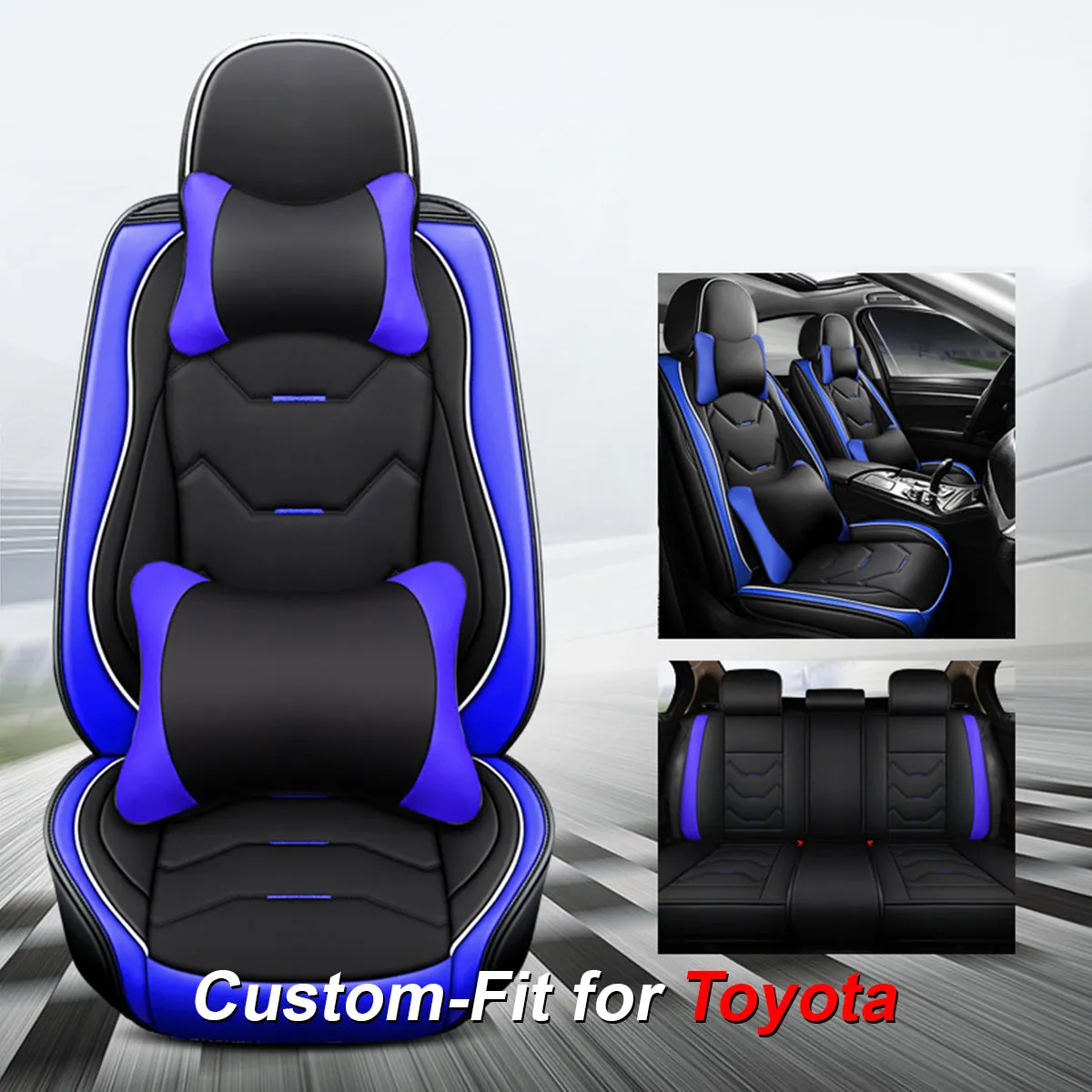 2 Leather Car Seat Covers 5 Seats Full Set, Custom-fit for Car, Fit Sedan SUV Truck Vans Leatherette Automotive Seat Cushion Protector Universal Fit DLPF250