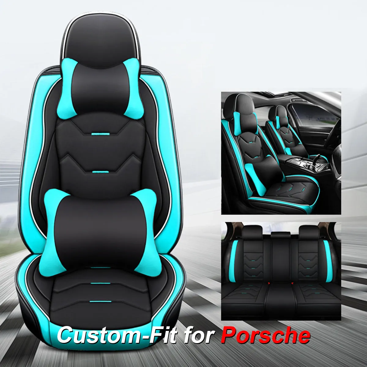 2 Leather Car Seat Covers 5 Seats Full Set, Custom-fit for Car, Fit Sedan SUV Truck Vans Leatherette Automotive Seat Cushion Protector Universal Fit DLRL250