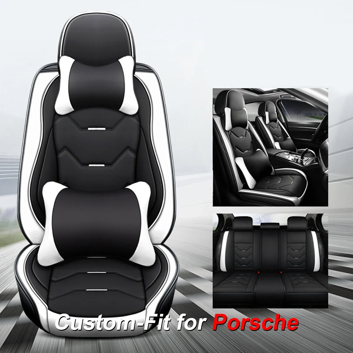 2 Leather Car Seat Covers 5 Seats Full Set, Custom-fit for Car, Fit Sedan SUV Truck Vans Leatherette Automotive Seat Cushion Protector Universal Fit DLRL250