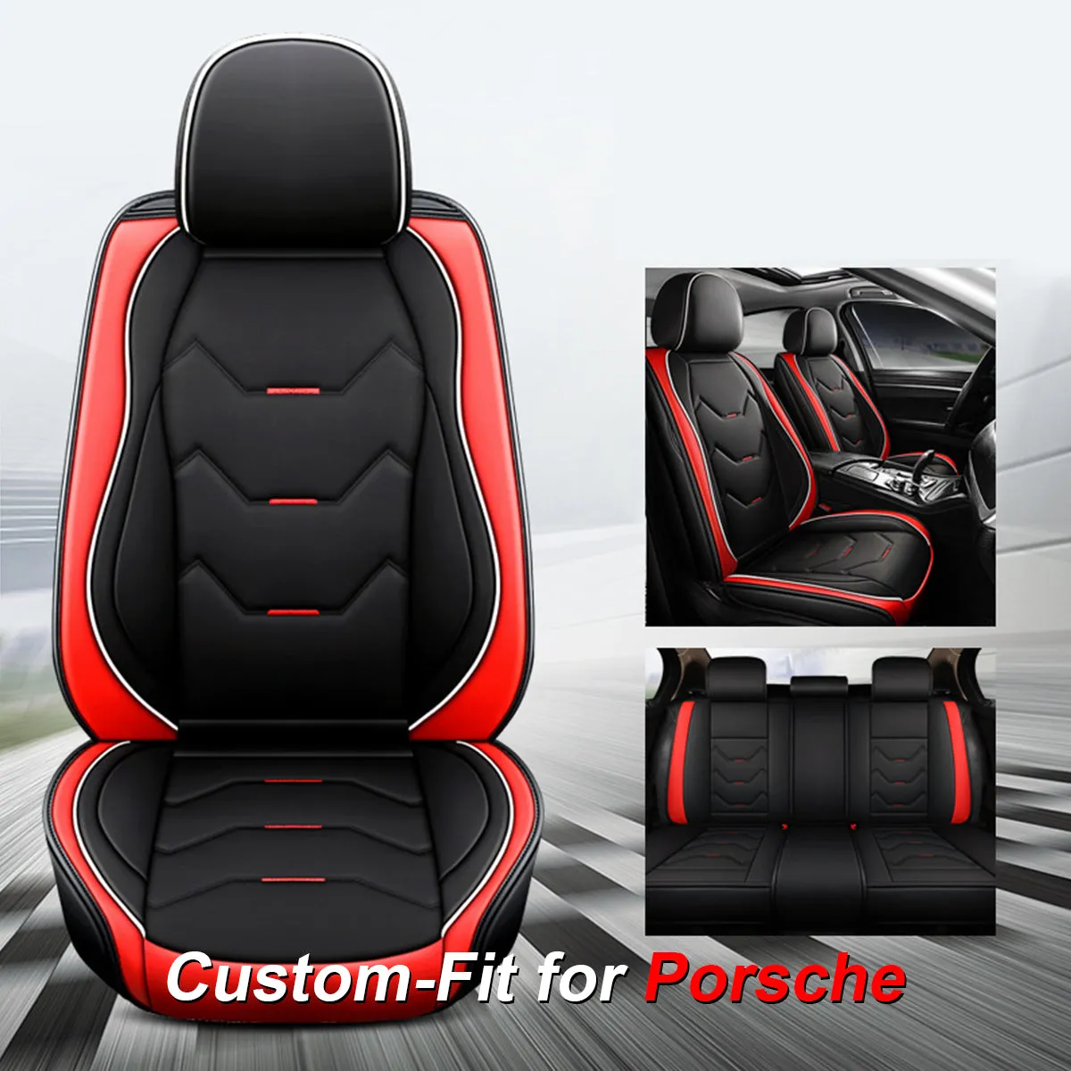 2 Leather Car Seat Covers 5 Seats Full Set, Custom-fit for Car, Fit Sedan SUV Truck Vans Leatherette Automotive Seat Cushion Protector Universal Fit DLRL250
