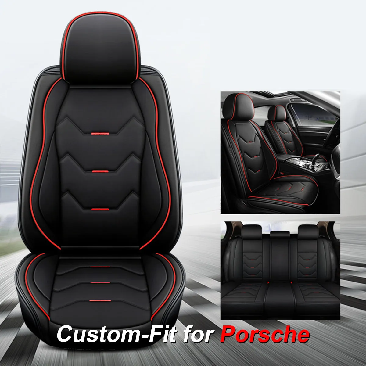 2 Leather Car Seat Covers 5 Seats Full Set, Custom-fit for Car, Fit Sedan SUV Truck Vans Leatherette Automotive Seat Cushion Protector Universal Fit DLRL250