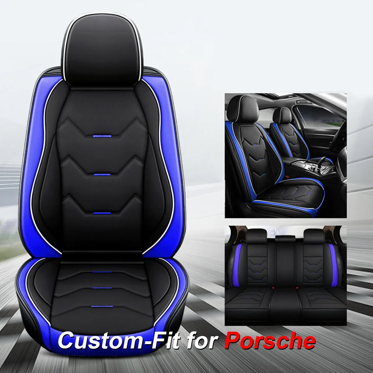2 Leather Car Seat Covers 5 Seats Full Set, Custom-fit for Car, Fit Sedan SUV Truck Vans Leatherette Automotive Seat Cushion Protector Universal Fit DLRL250