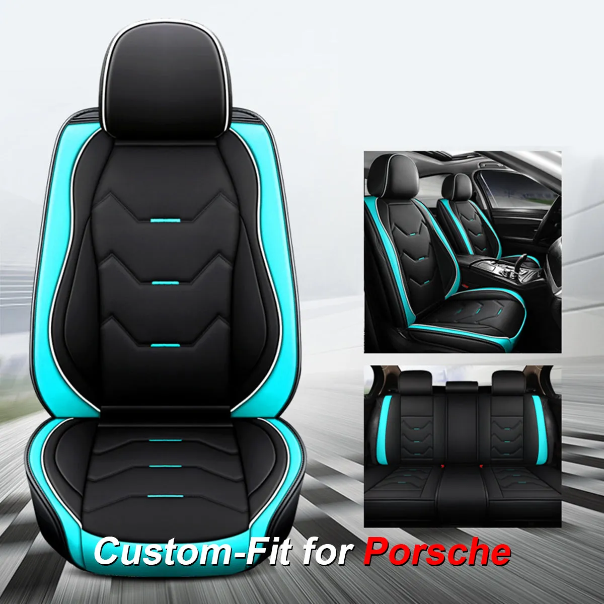 2 Leather Car Seat Covers 5 Seats Full Set, Custom-fit for Car, Fit Sedan SUV Truck Vans Leatherette Automotive Seat Cushion Protector Universal Fit DLRL250