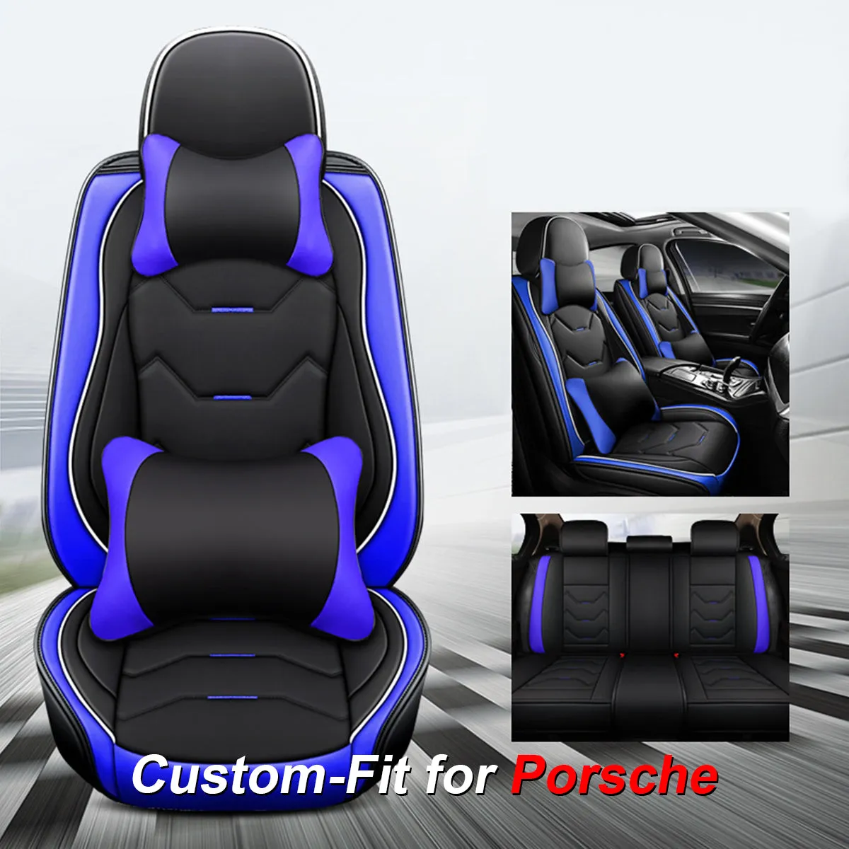 2 Leather Car Seat Covers 5 Seats Full Set, Custom-fit for Car, Fit Sedan SUV Truck Vans Leatherette Automotive Seat Cushion Protector Universal Fit DLRL250