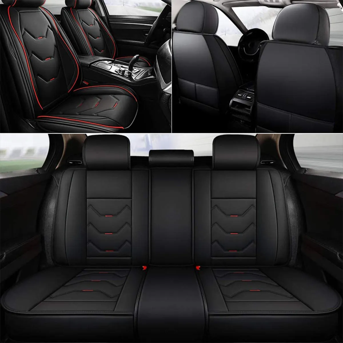 2 Leather Car Seat Covers 5 Seats Full Set, Custom-fit for Car, Fit Sedan SUV Truck Vans Leatherette Automotive Seat Cushion Protector Universal Fit DLRL250