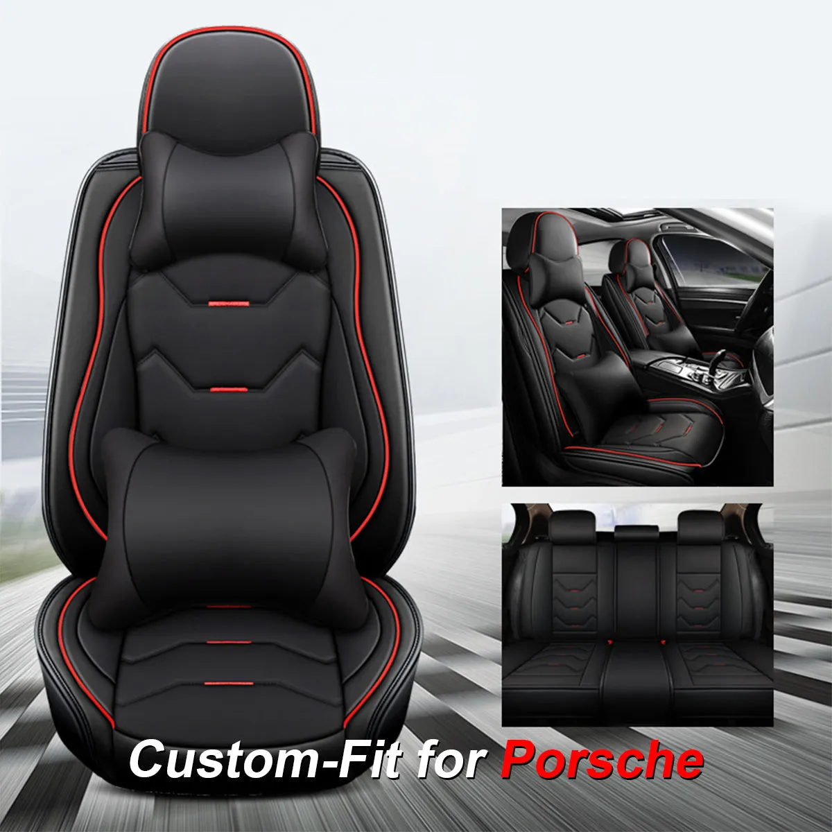 2 Leather Car Seat Covers 5 Seats Full Set, Custom-fit for Car, Fit Sedan SUV Truck Vans Leatherette Automotive Seat Cushion Protector Universal Fit DLRL250