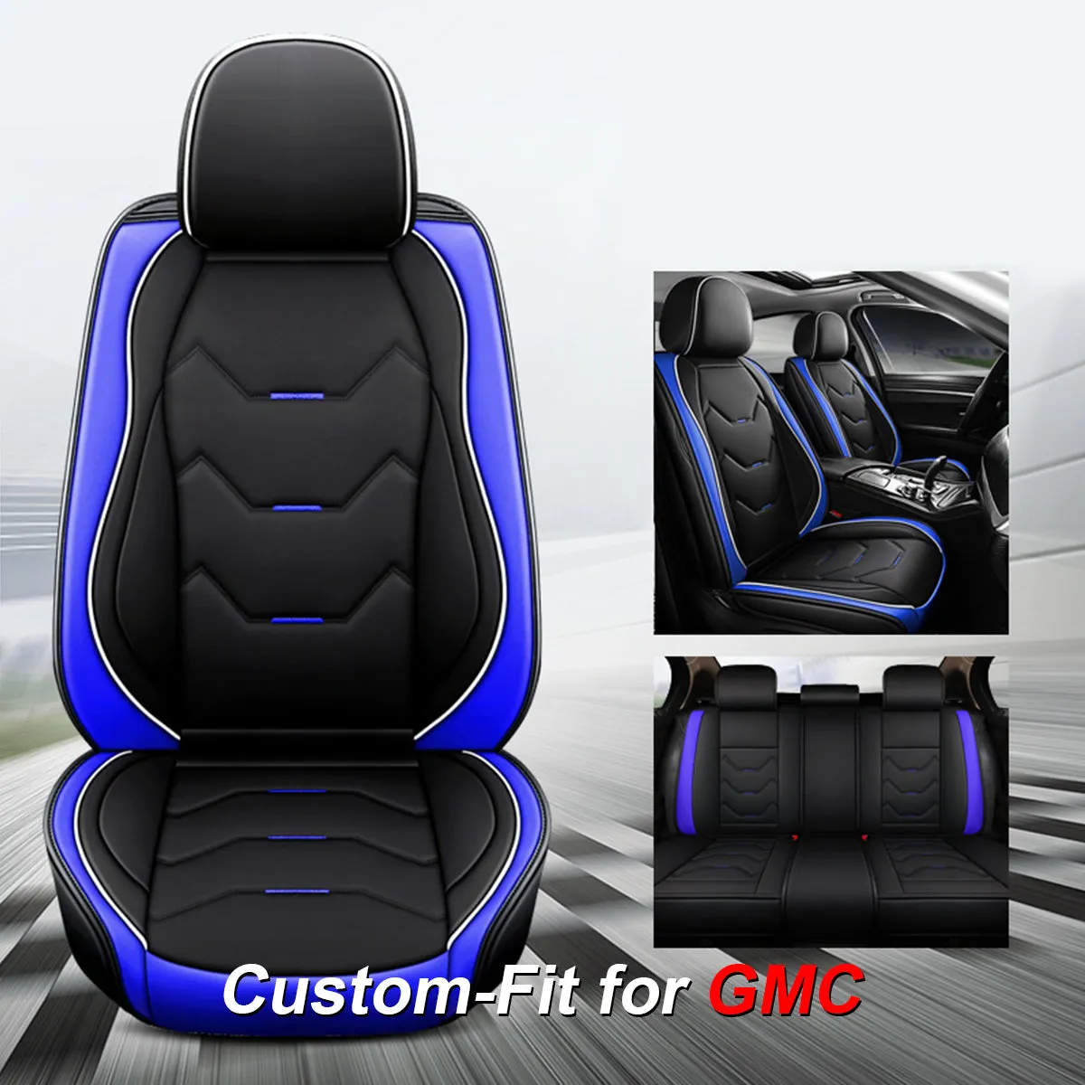 2 Leather Car Seat Covers 5 Seats Full Set, Custom-fit for Car, Fit Sedan SUV Truck Vans Leatherette Automotive Seat Cushion Protector Universal Fit DLWQ250