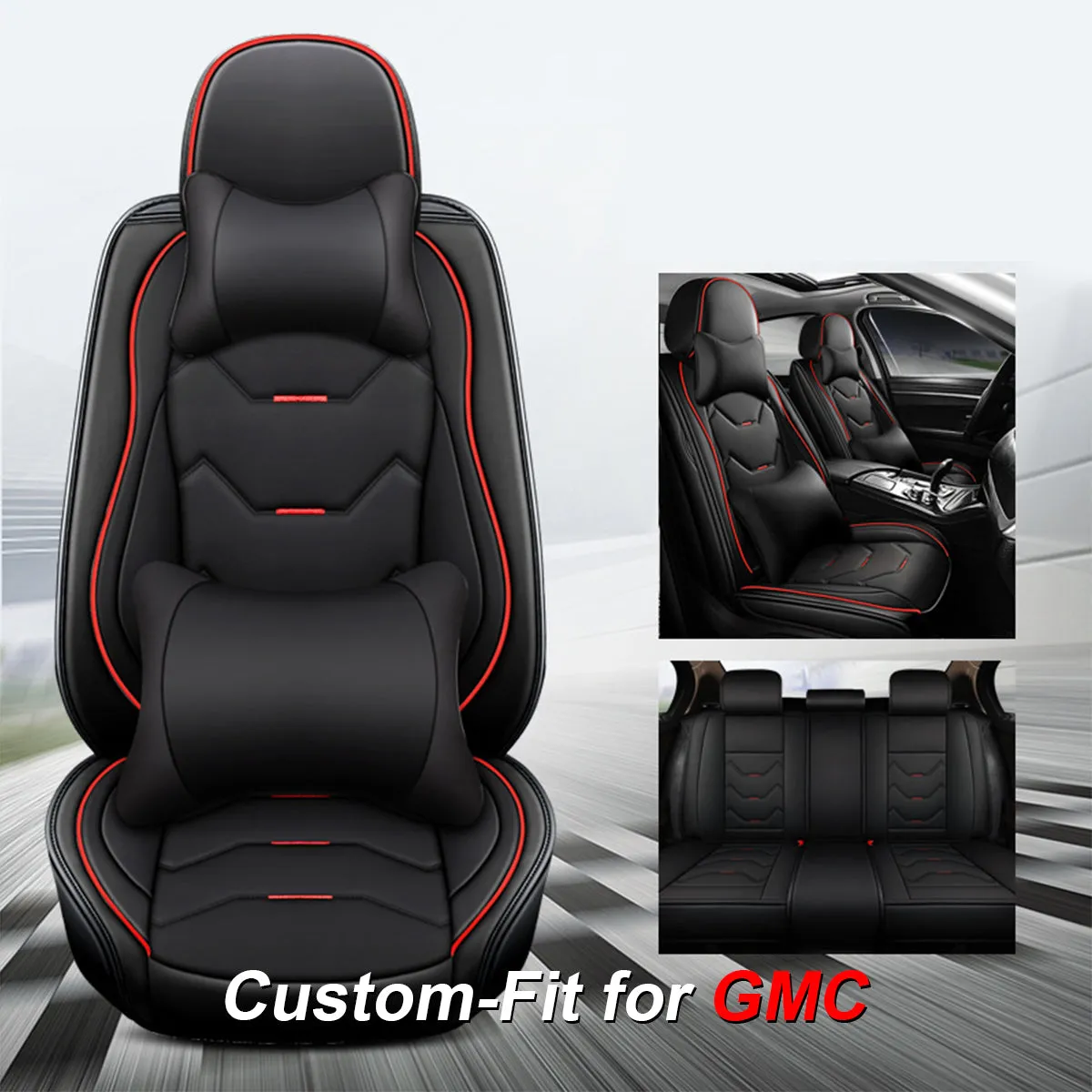 2 Leather Car Seat Covers 5 Seats Full Set, Custom-fit for Car, Fit Sedan SUV Truck Vans Leatherette Automotive Seat Cushion Protector Universal Fit DLWQ250