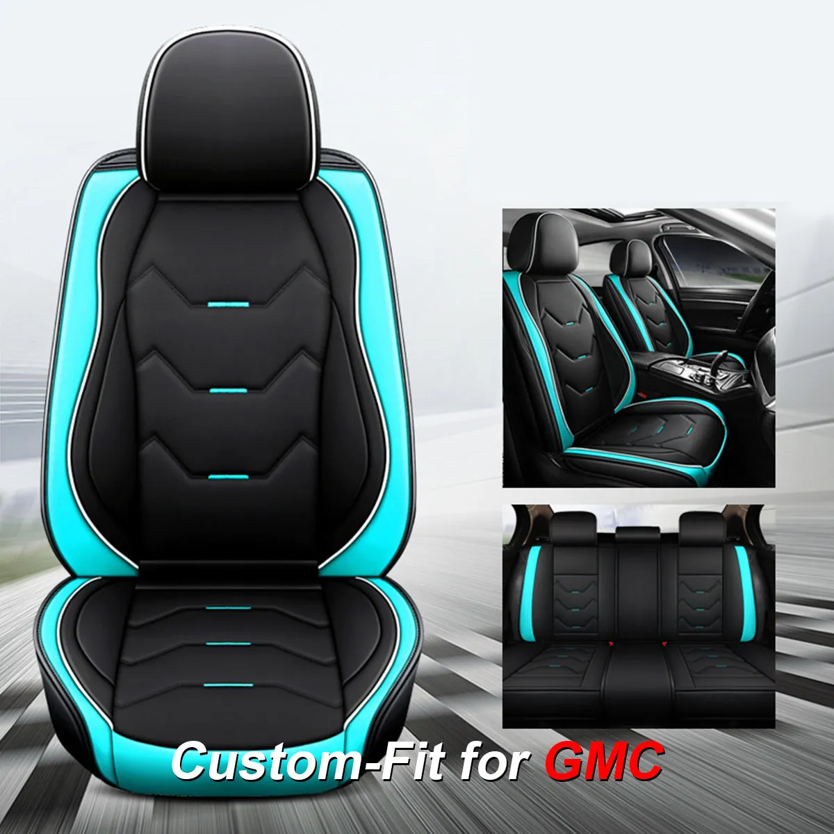 2 Leather Car Seat Covers 5 Seats Full Set, Custom-fit for Car, Fit Sedan SUV Truck Vans Leatherette Automotive Seat Cushion Protector Universal Fit DLWQ250