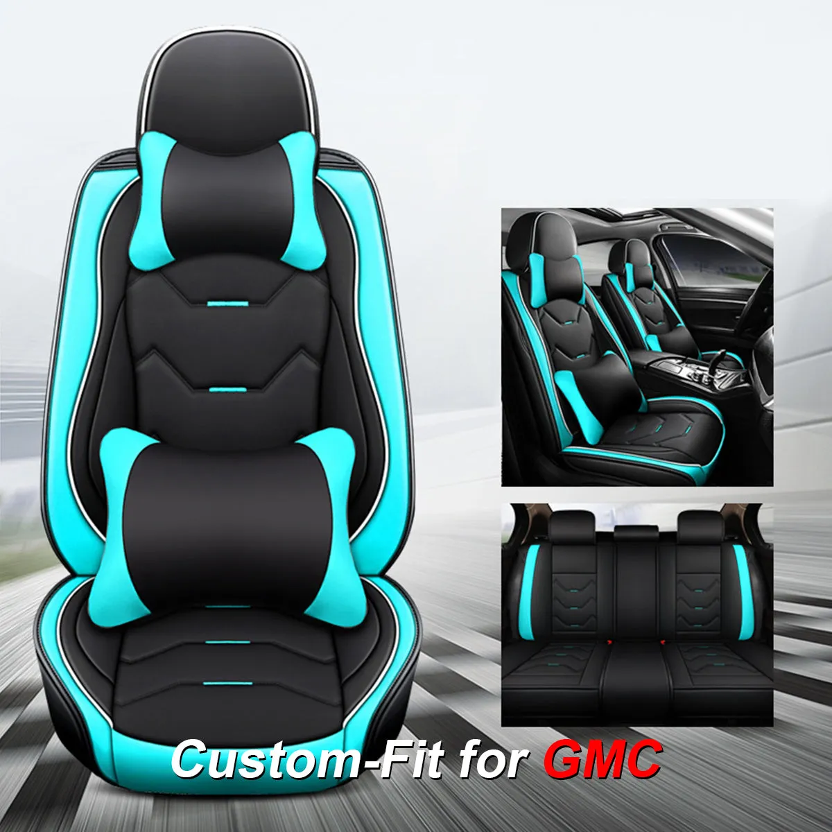 2 Leather Car Seat Covers 5 Seats Full Set, Custom-fit for Car, Fit Sedan SUV Truck Vans Leatherette Automotive Seat Cushion Protector Universal Fit DLWQ250