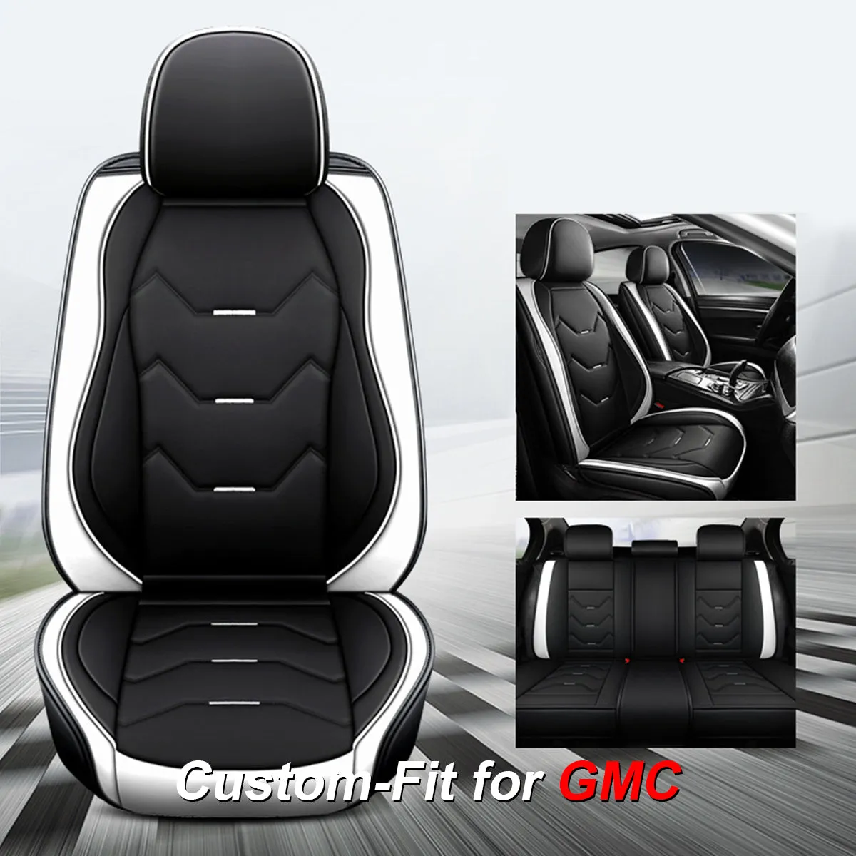 2 Leather Car Seat Covers 5 Seats Full Set, Custom-fit for Car, Fit Sedan SUV Truck Vans Leatherette Automotive Seat Cushion Protector Universal Fit DLWQ250
