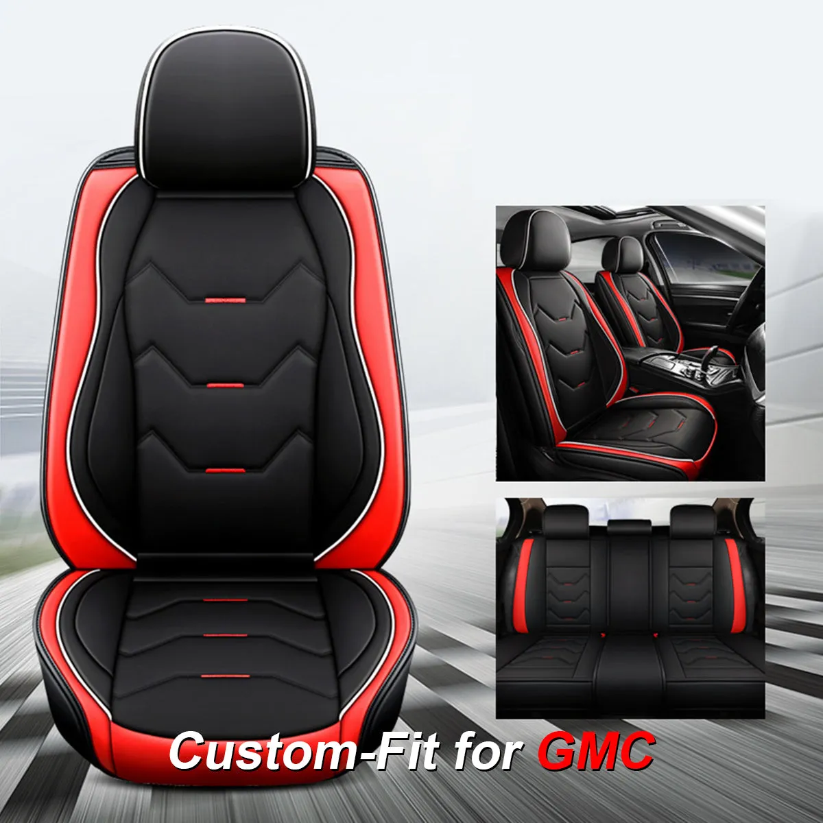 2 Leather Car Seat Covers 5 Seats Full Set, Custom-fit for Car, Fit Sedan SUV Truck Vans Leatherette Automotive Seat Cushion Protector Universal Fit DLWQ250
