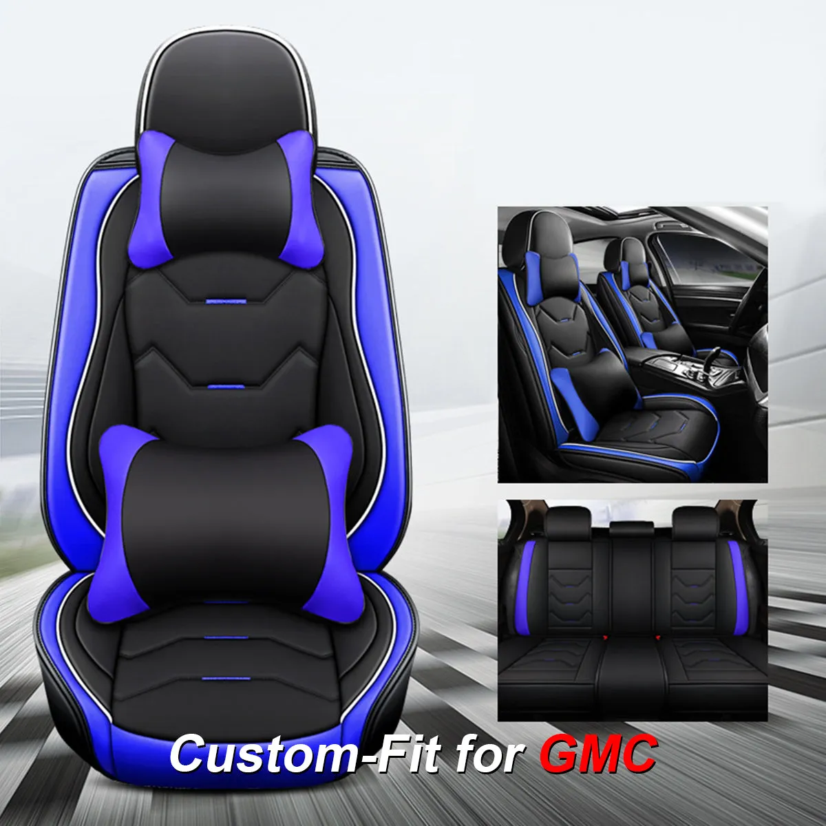 2 Leather Car Seat Covers 5 Seats Full Set, Custom-fit for Car, Fit Sedan SUV Truck Vans Leatherette Automotive Seat Cushion Protector Universal Fit DLWQ250