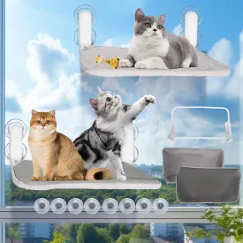 2PC Cat Window Perch, Cat Bed for Window cat Perch with 8 Suction Cups, Easy to Assemble 22.83"x20.47" with Metal Frame and Reversible Cover for Large Heavy Cats Indoor