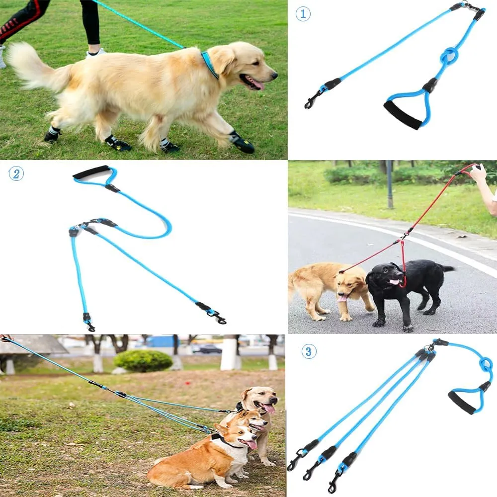 3 in 1 Durable Nylon Dog Leash with Padded Handle, 360 Swivel No Tangle Climbing Rope Removable Pet Traction Rope, Lead for Medium Large Dogs Blue