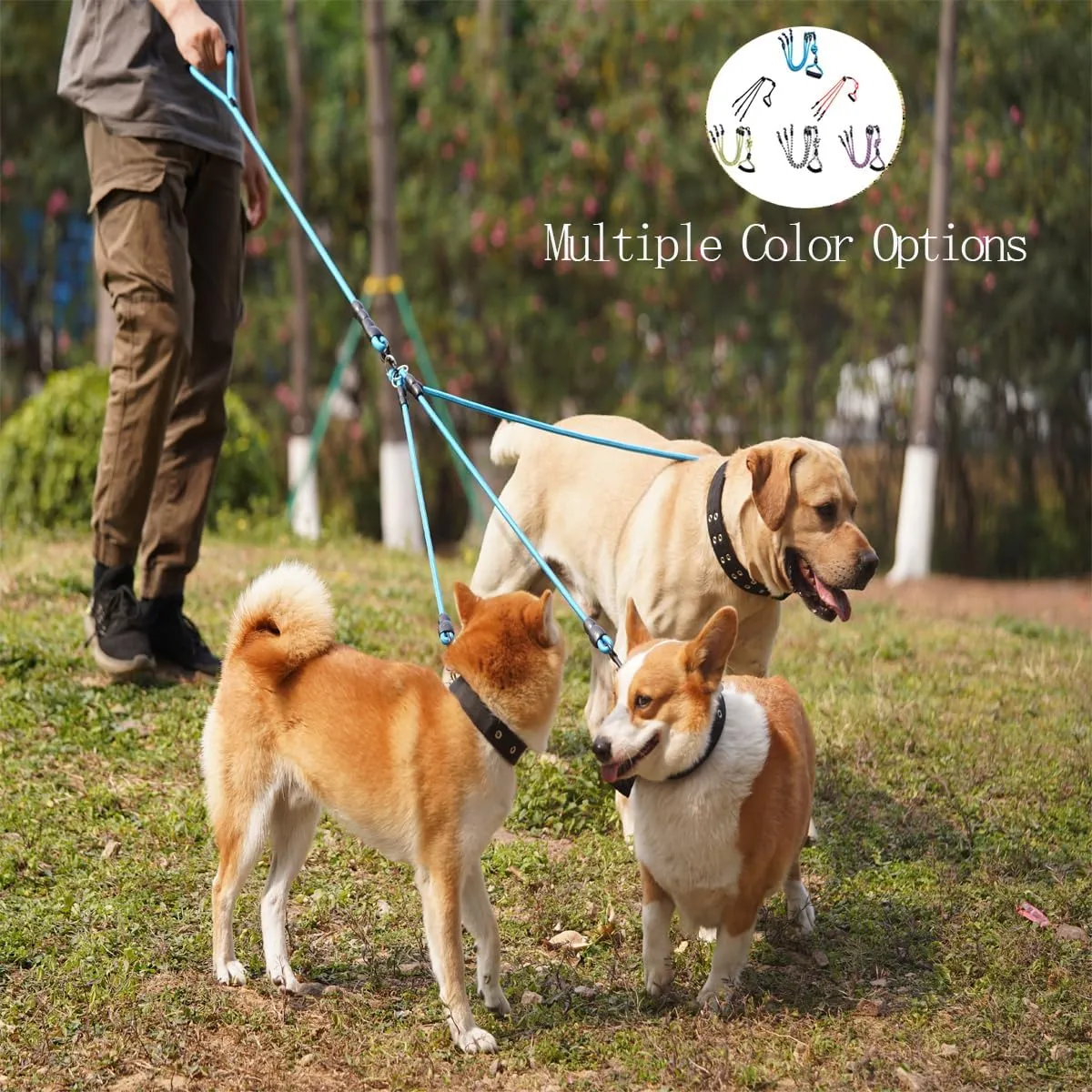 3 in 1 Durable Nylon Dog Leash with Padded Handle, 360 Swivel No Tangle Climbing Rope Removable Pet Traction Rope, Lead for Medium Large Dogs Blue