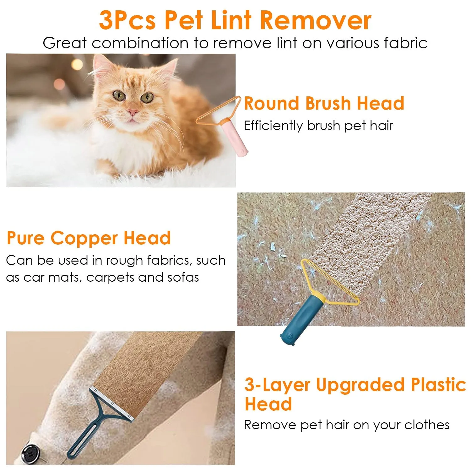 3-Piece: Portable Reusable Double Side Lint Remover