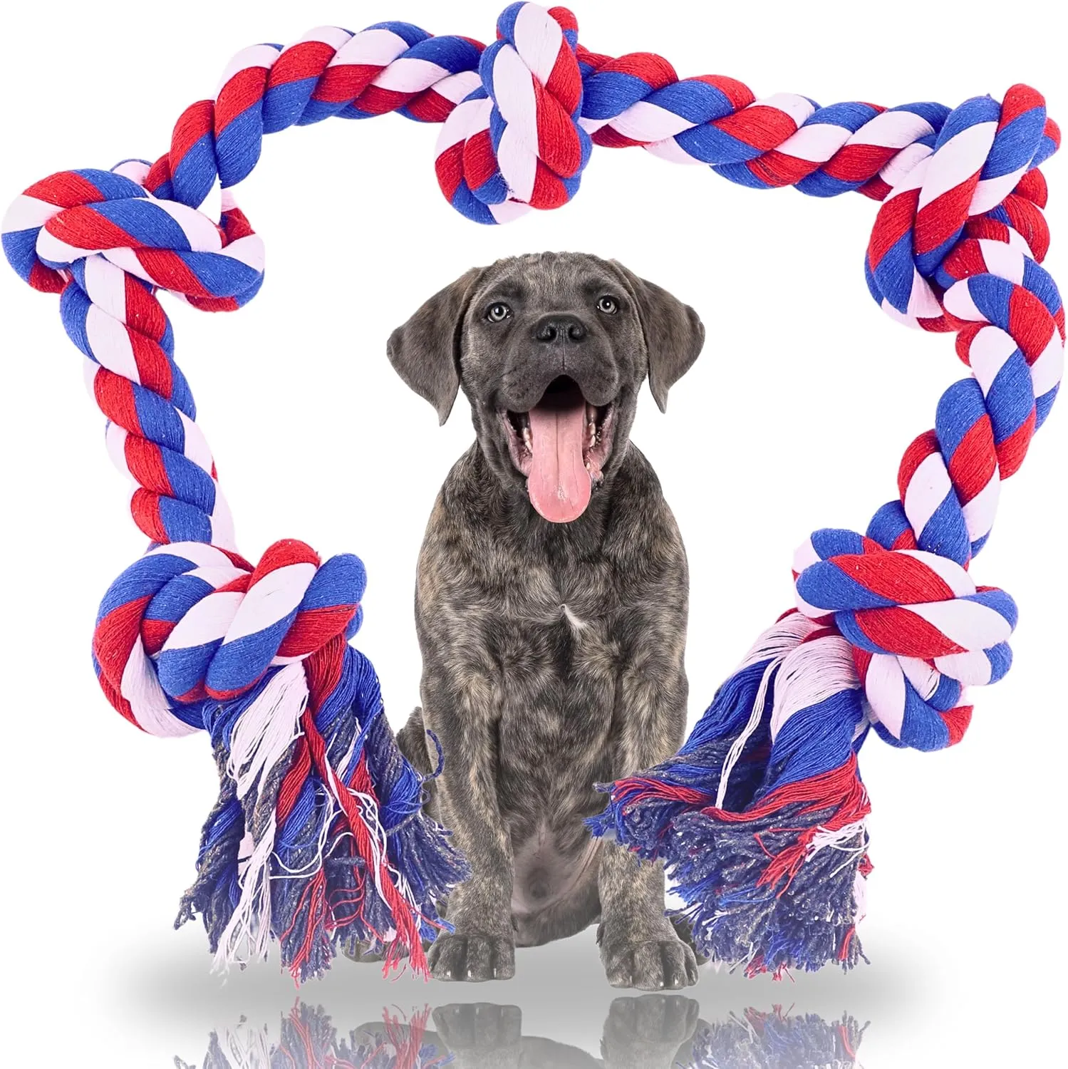 38 in Dog Toys for Aggressive Chewers Medium Large Dogs Breed - Tough Rope Chew Toy Heavy Duty Ropes for Dog 5 Knots Indestructible Puppy Teething Chew Tug of War Durable Gift Birthday