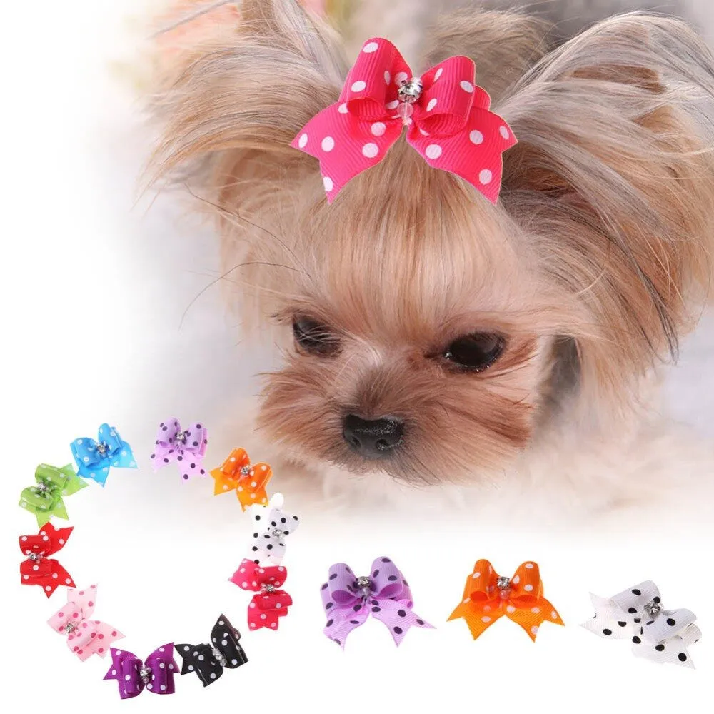 5Pcs Pet Leather Band Flower Bows