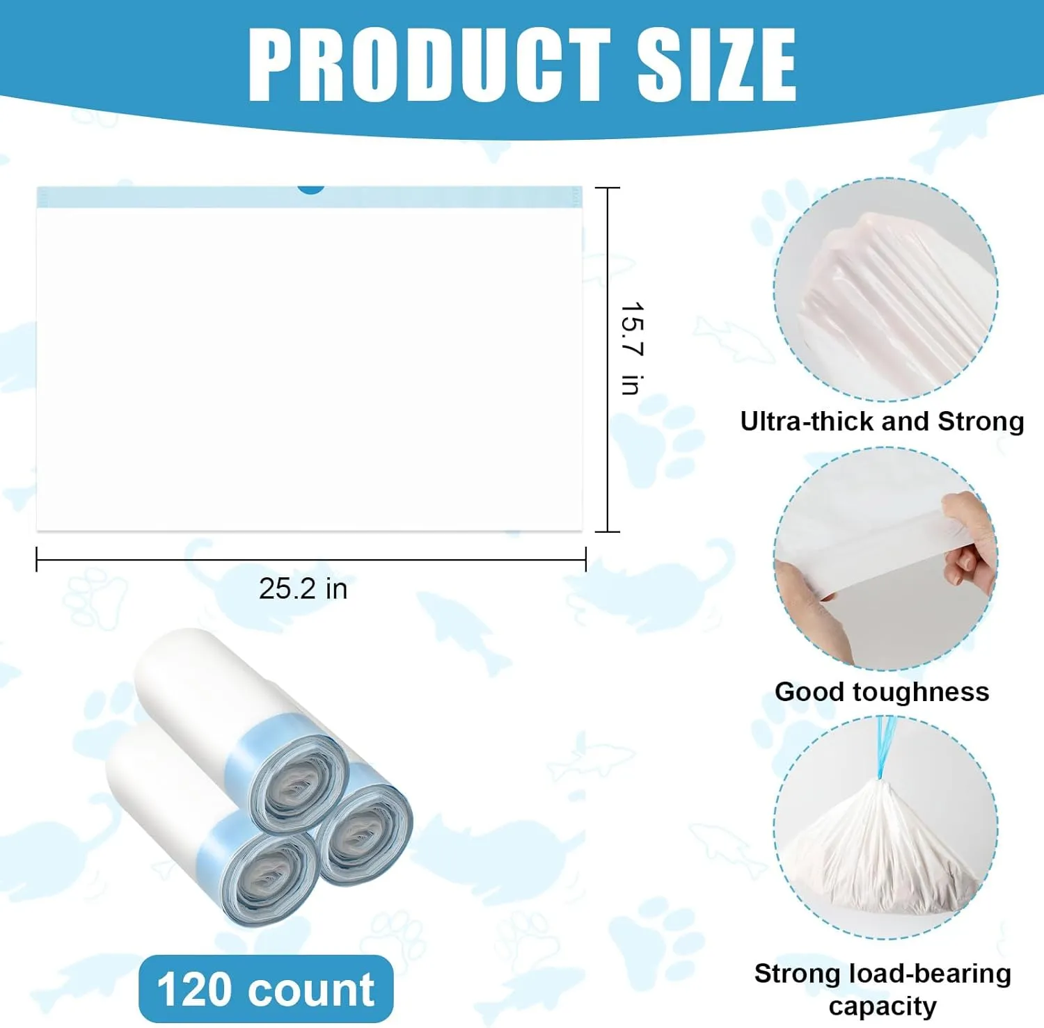 60Pcs Self-Cleaning Cat Litter Box Bags, 3Rolls Drawstring Trash Bag Electric Automatic Cat Litter Box Self-Cleaning Liners Receptacles Bags, Heavy-Duty Extra Thick Compatible with Litter-Robot 3/4