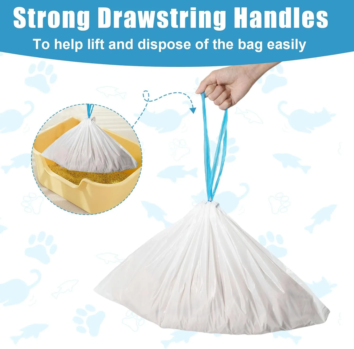 60Pcs Self-Cleaning Cat Litter Box Bags, 3Rolls Drawstring Trash Bag Electric Automatic Cat Litter Box Self-Cleaning Liners Receptacles Bags, Heavy-Duty Extra Thick Compatible with Litter-Robot 3/4