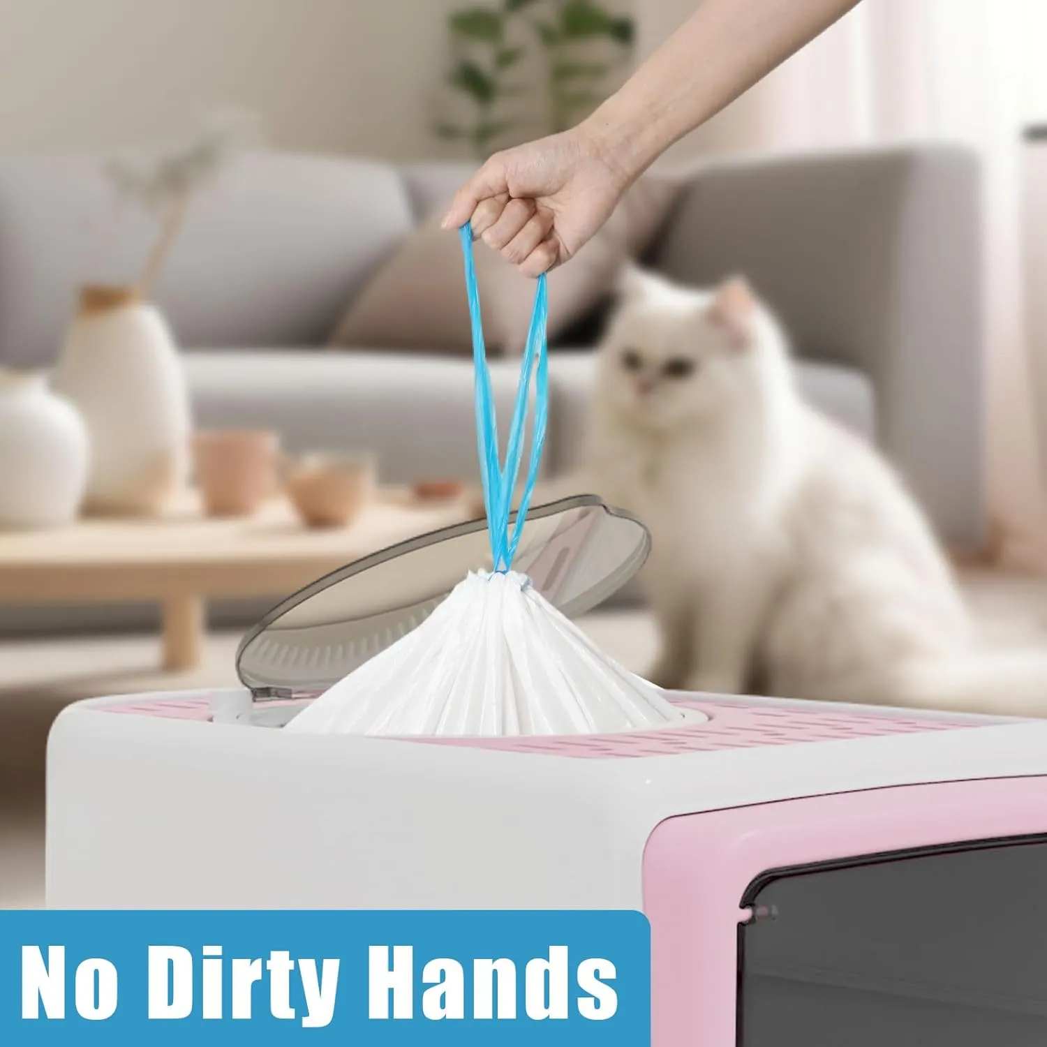 60Pcs Self-Cleaning Cat Litter Box Bags, 3Rolls Drawstring Trash Bag Electric Automatic Cat Litter Box Self-Cleaning Liners Receptacles Bags, Heavy-Duty Extra Thick Compatible with Litter-Robot 3/4