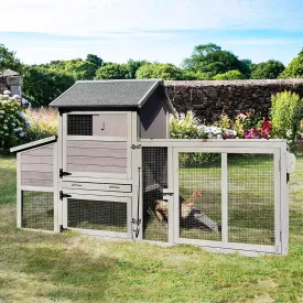 81in Mobile Chicken Coop Multi-Level Hen House, Wooden Poultry Cage for 3-5 Chickens, Outdoor Animal Cage w/Wheels, 4 Doors- UV Panel