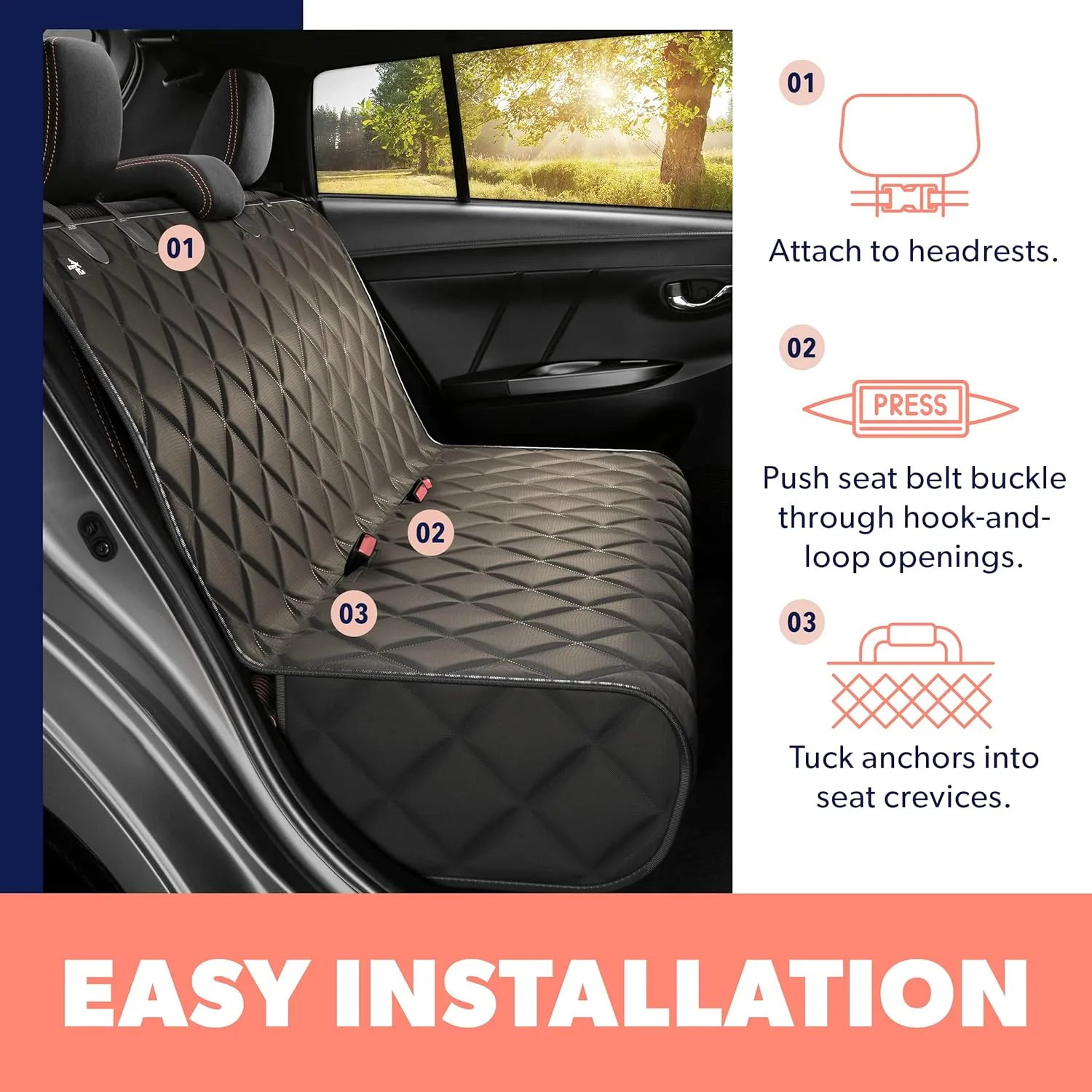 Active Pets Dog Car Seat Cover for Back Seat, Waterproof Vehicle Protector, Durable Scratch Proof Nonslip Pet Protection, Machine Washable, Black