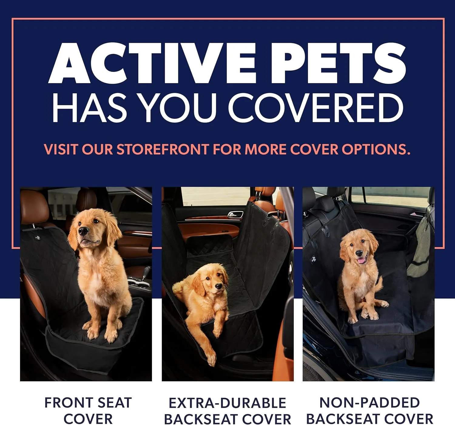 Active Pets Dog Car Seat Cover for Back Seat, Waterproof Vehicle Protector, Durable Scratch Proof Nonslip Pet Protection, Machine Washable, Black
