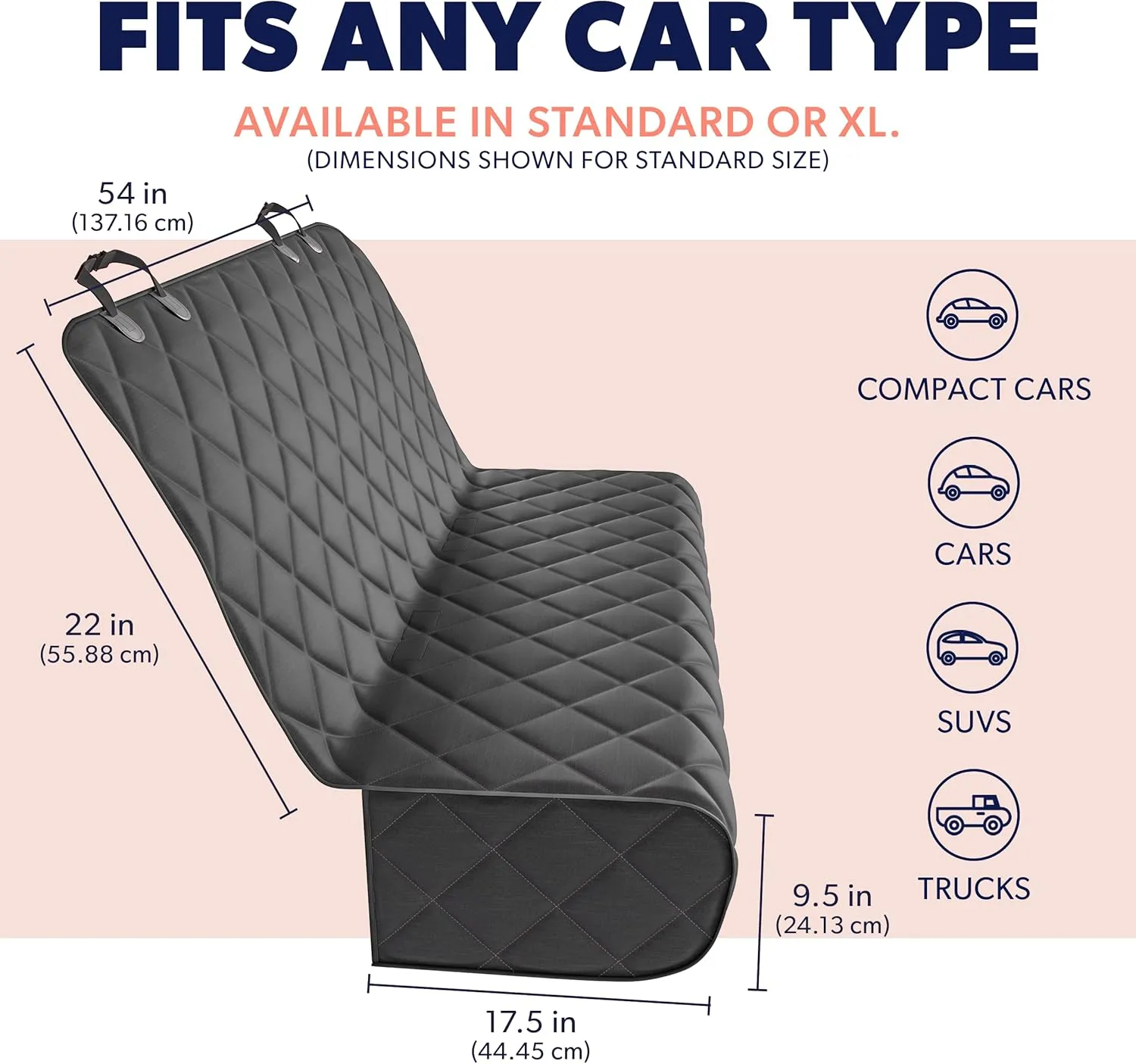 Active Pets Dog Car Seat Cover for Back Seat, Waterproof Vehicle Protector, Durable Scratch Proof Nonslip Pet Protection, Machine Washable, Black