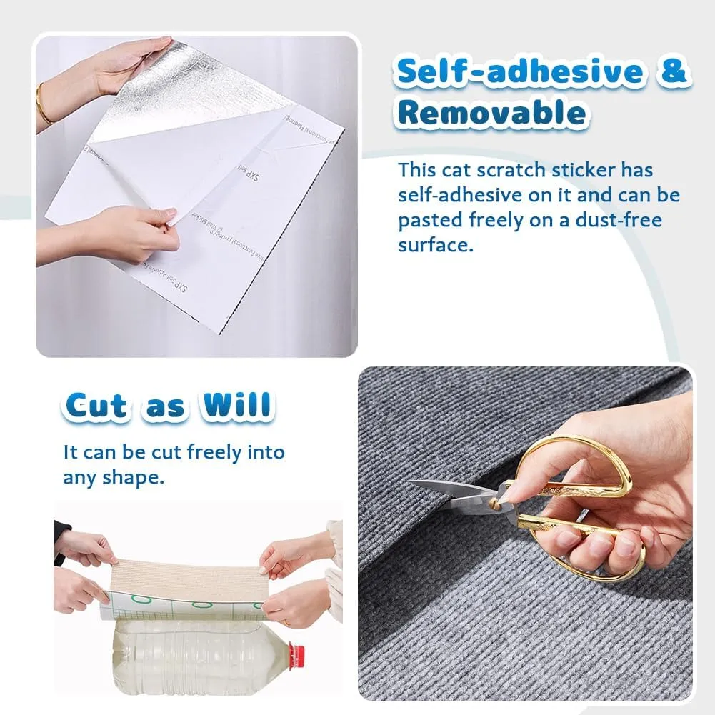 Adhesive Cat Scratcher Mat, Cat Scratching Post DIY Climbing Carpet, Trimmable Cat Scratch Furniture Protector Pad for Wall Couch
