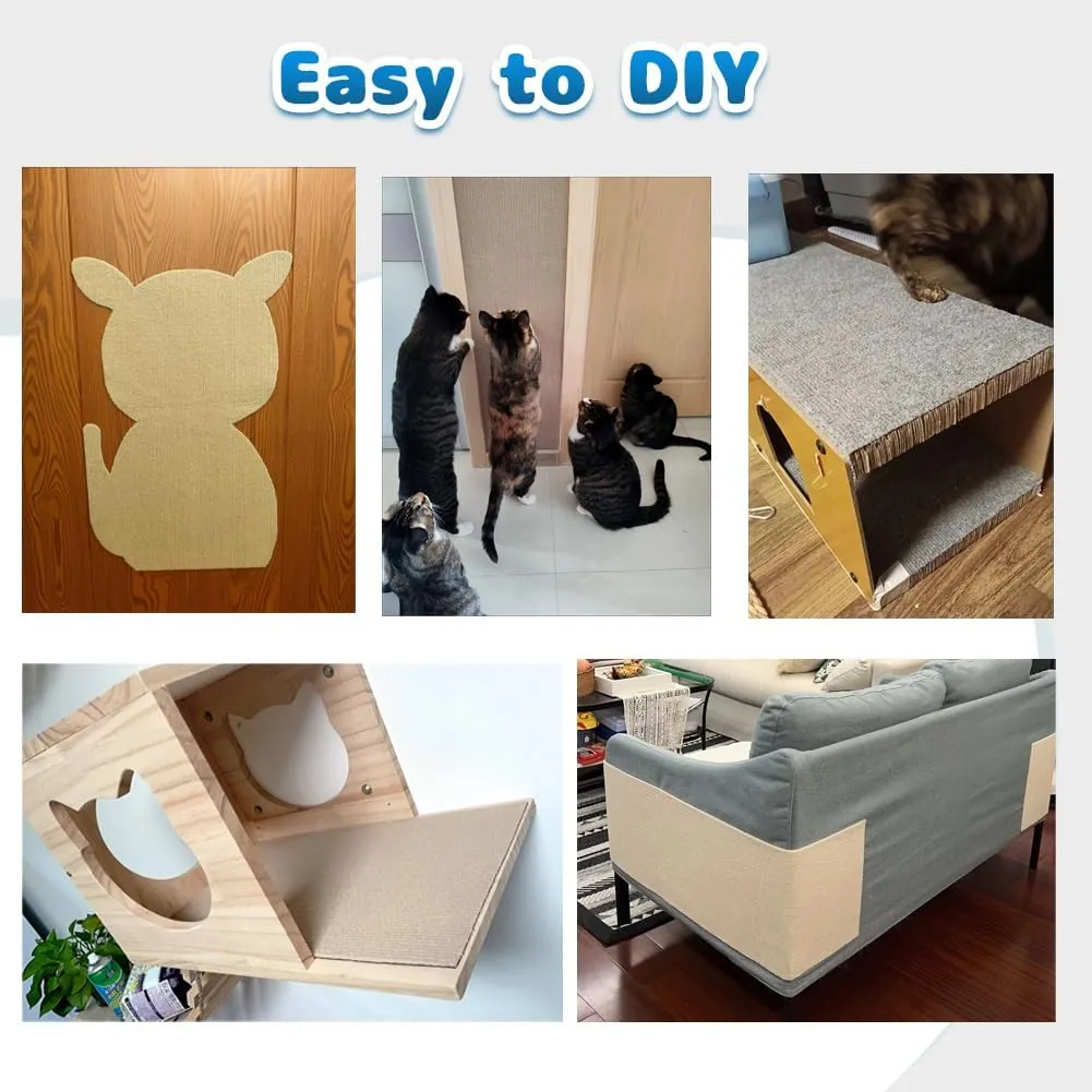 Adhesive Cat Scratcher Mat, Cat Scratching Post DIY Climbing Carpet, Trimmable Cat Scratch Furniture Protector Pad for Wall Couch